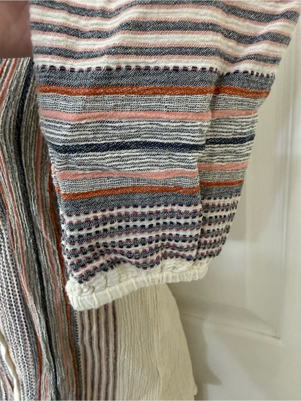 Liverpool Los Angeles Cream Boho Stripe Button Front Peasant Blouse XS - Picture 8 of 14
